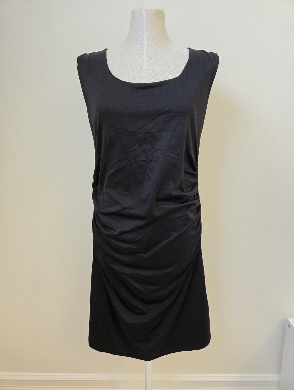 FIG Clothing Black Ruched Dress Sleeveless Stretch Travel Dress Size XL